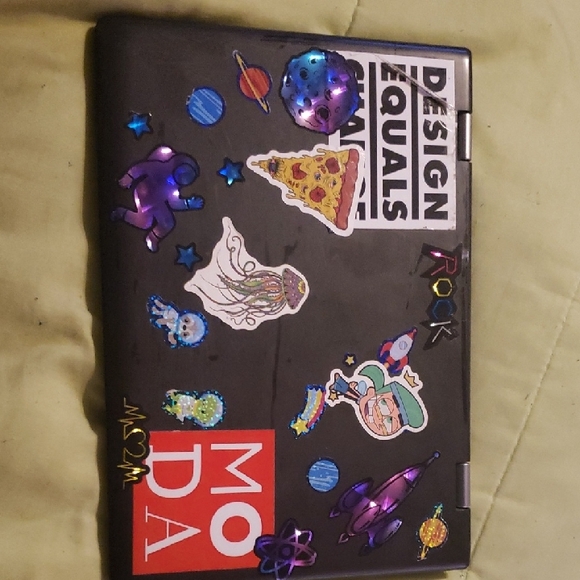 Lenovo Black Laptop with Unique Stickers